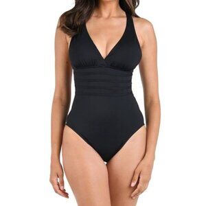 La Blanca Sz 14 Swimsuit One Piece Island Goddess Multi Strap Back Black New NWT